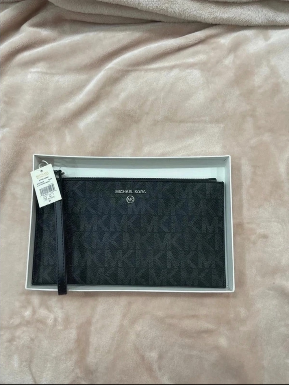 Michael Kors Black MK Logo Wristlet Pouch with Wrist Strap